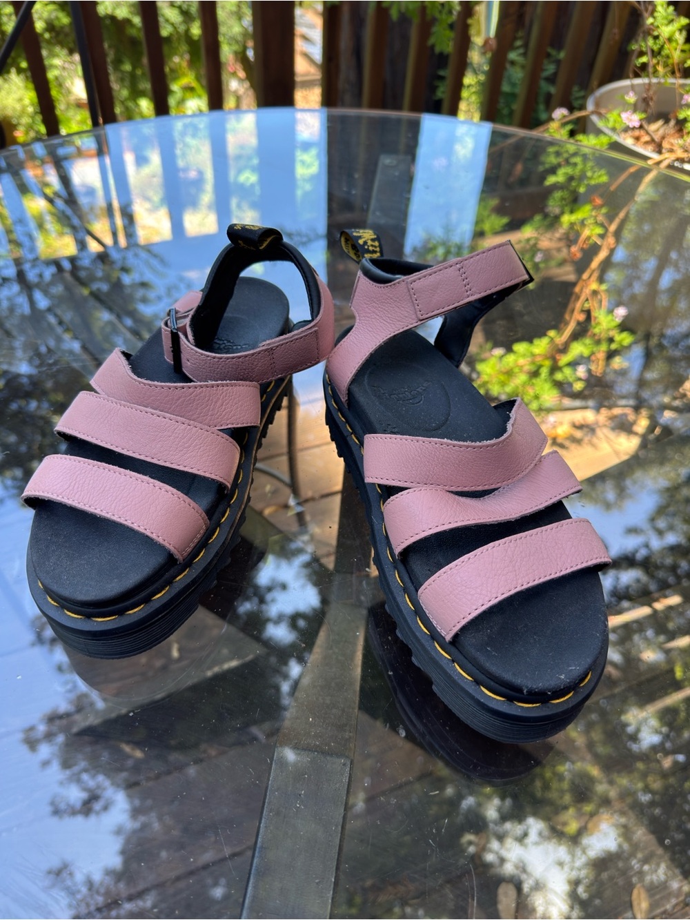 Dr. Martens Dusty Pink Triple-Strap Platform Sandals
